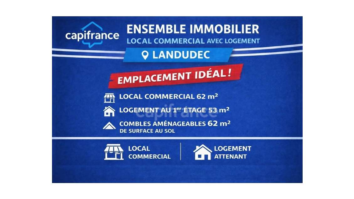 Local commercial 115m² + T3 centre-bourg Landudec