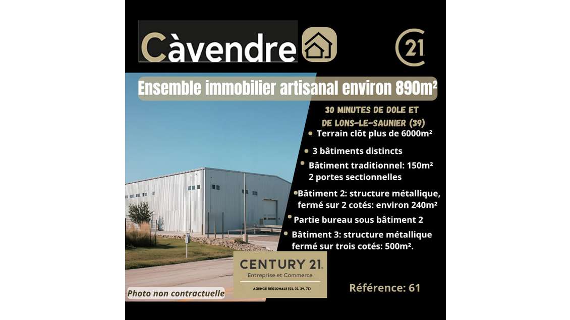 Vente bâtiment artisanal ou industriel 890m² Jura