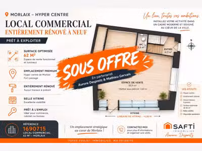 Vente local commercial 62m² à Morlaix Hyper-Centre