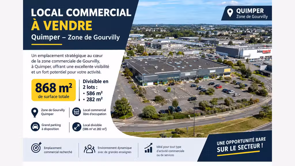 AV local commercial 868m² à Quimper zone Gourvilly