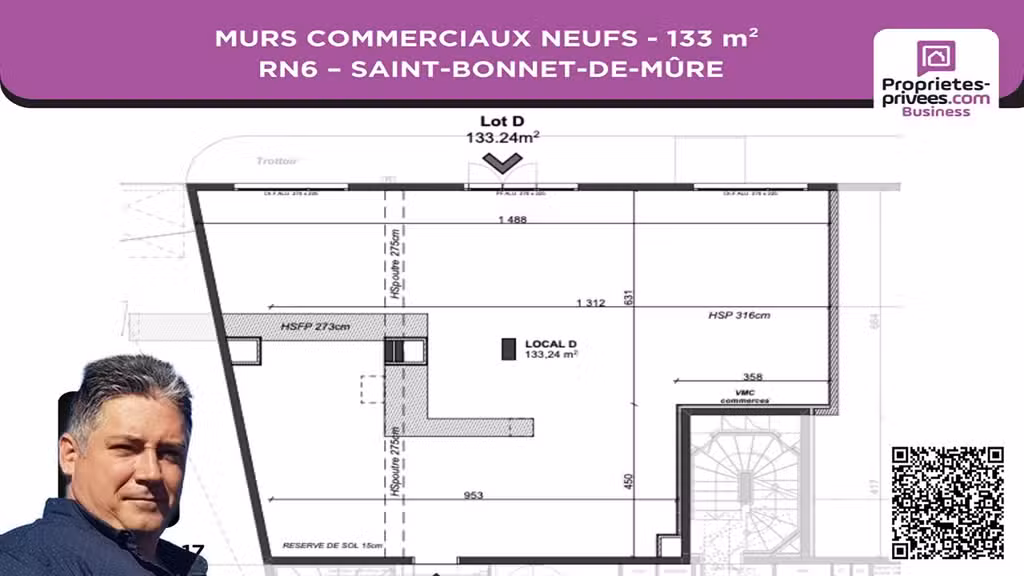 Vente murs neufs 133m² RN6 Saint-Bonnet-de-Mure