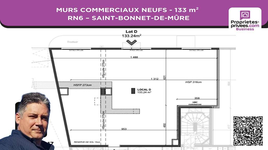 Vente murs neufs 133m² RN6 Saint-Bonnet-de-Mure