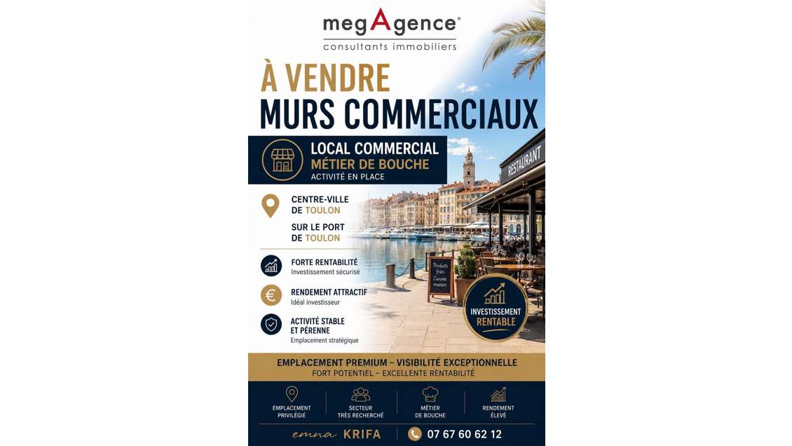 TOULON – PORT – VENTE MURS COMMERCIAUX LOUÉS