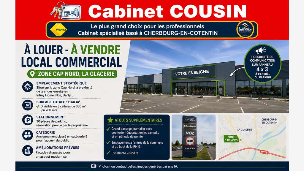 AV local commercial 1140m² à Tourlaville Cap Nord