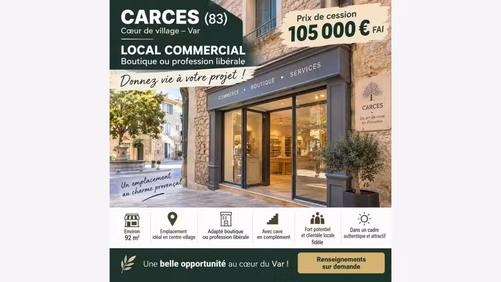 Local commercial 92m² à vendre à Carcès