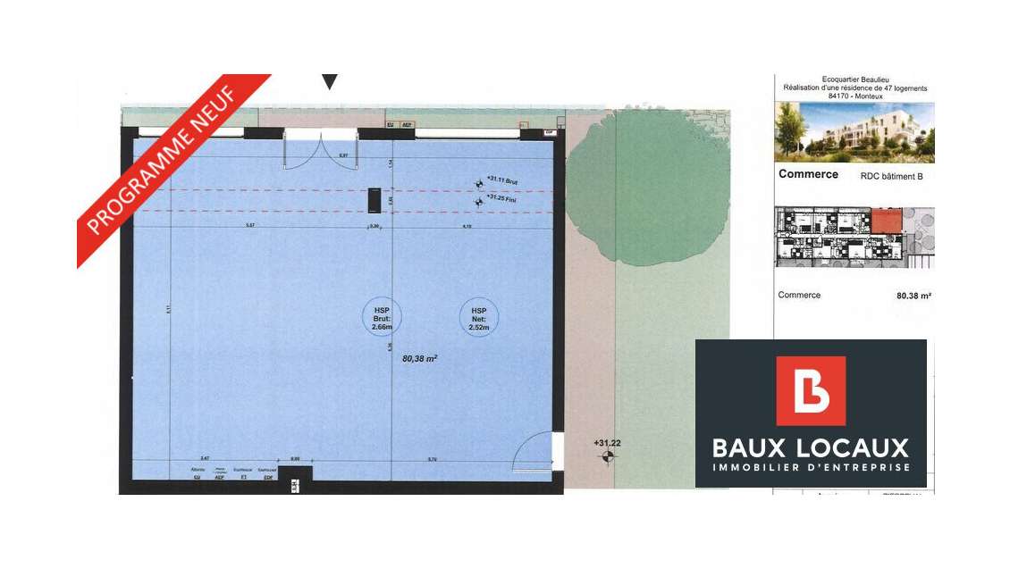 Vente local commercial 80m² à Monteux ZAC Beaulieu