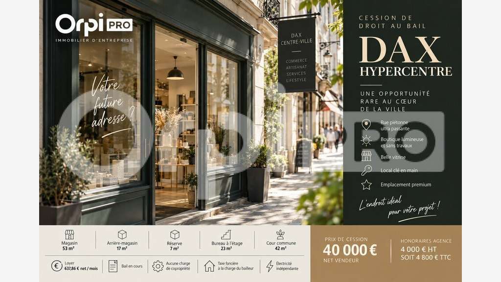 Cession bail boutique 105m² à Dax hypercentre