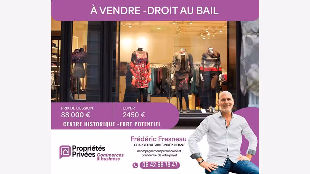 Droit au bail boutique bel empl à Vannes centre