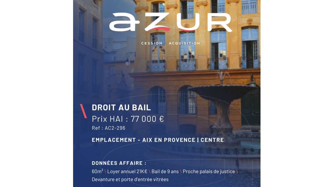 VENTE Droit au bail local 60m² dans Aix Centre