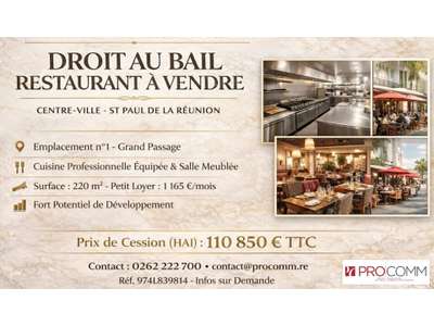 Cession droit au bail Locaux commerciaux - Boutiques à Saint-Paul