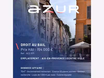 Vente droit au bail 70m² restauration possible Aix