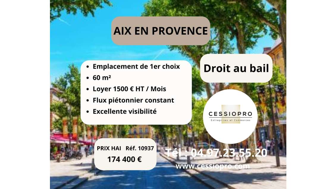 Local commercial 60m² Empl 1er choix à Aix  