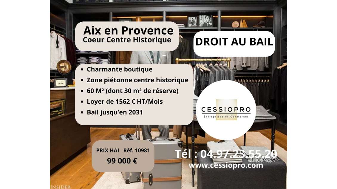 A vendre droit au bail commerce prêt-à-porter Aix