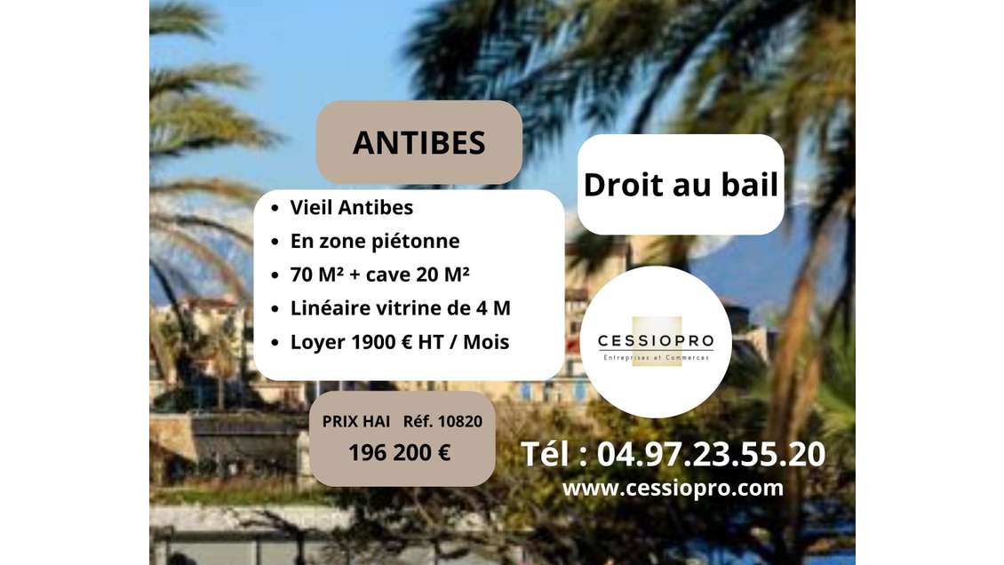 Droit au bail 70m² rue piétonne Vieil Antibes