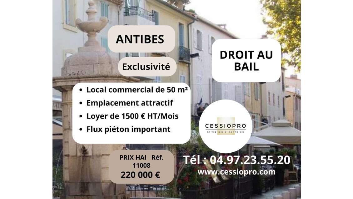 Droit au bail, emplacement attractif, 50m² Antibes