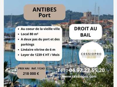 Droit au bail local de 80m² à Antibes port