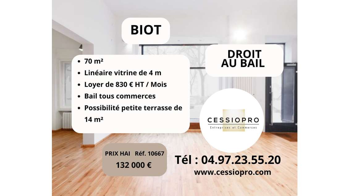 droit au bail 70m² emplacement idéal à Biot