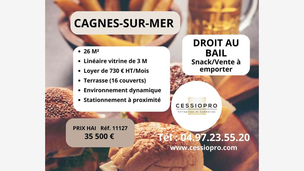 Droit au bail snack VAE 26m² à Cagnes-sur-Mer