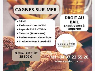 Droit au bail snack VAE 26m² à Cagnes-sur-Mer