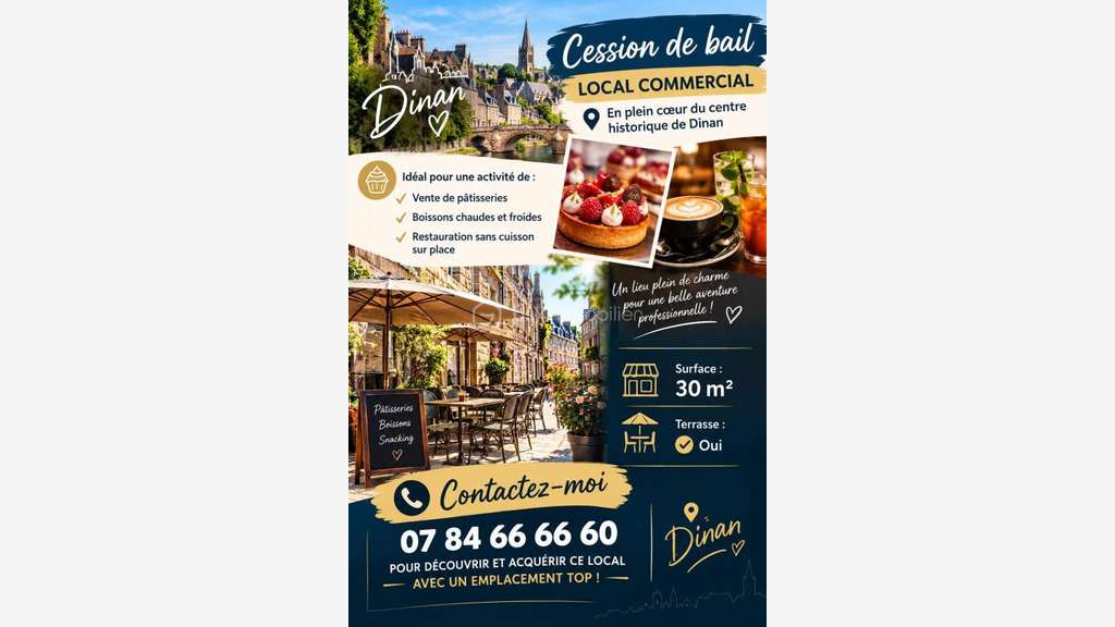 Cession de bail 30m² empl premium à Dinan