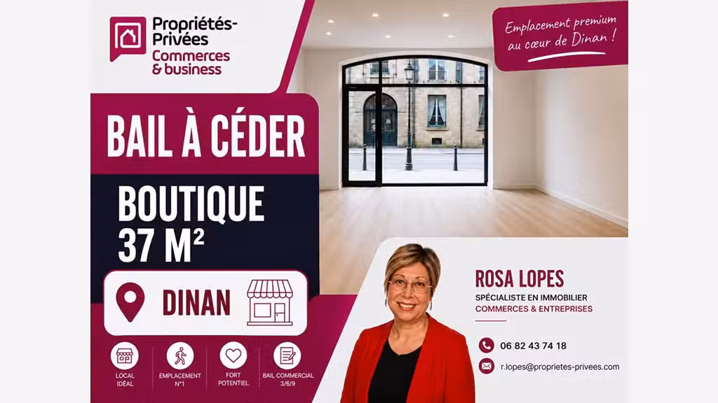 Cède local commercial de 37m² au centre de Dinan