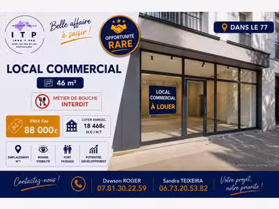 Droit au bail local commercial 46m² Seine et Marne