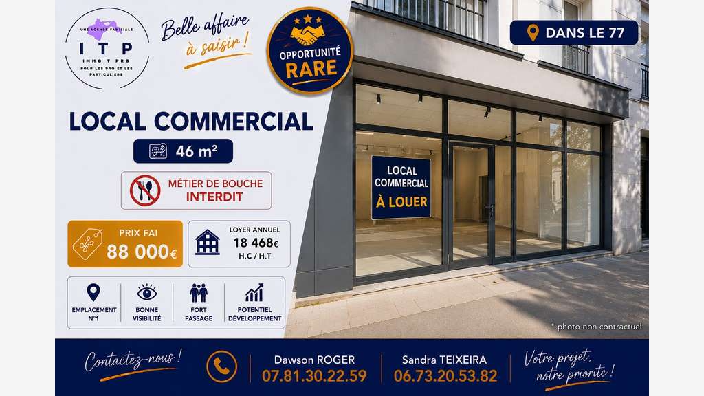 Droit au bail local commercial 46m² Seine et Marne