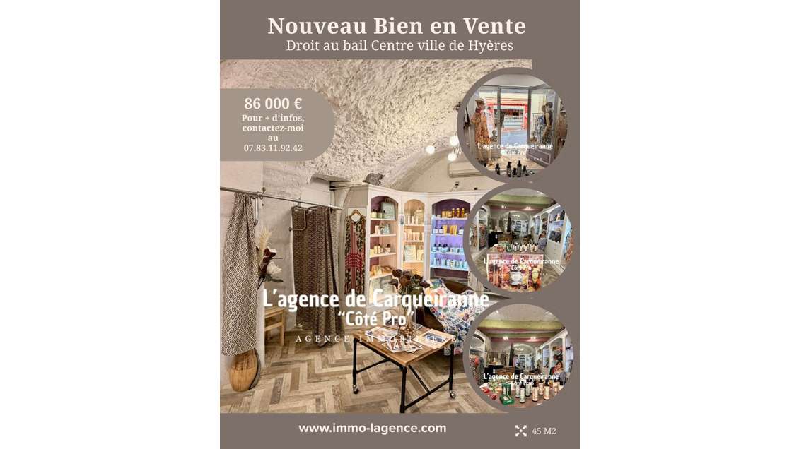 Cession de droit au bail local de 45m² à Hyères