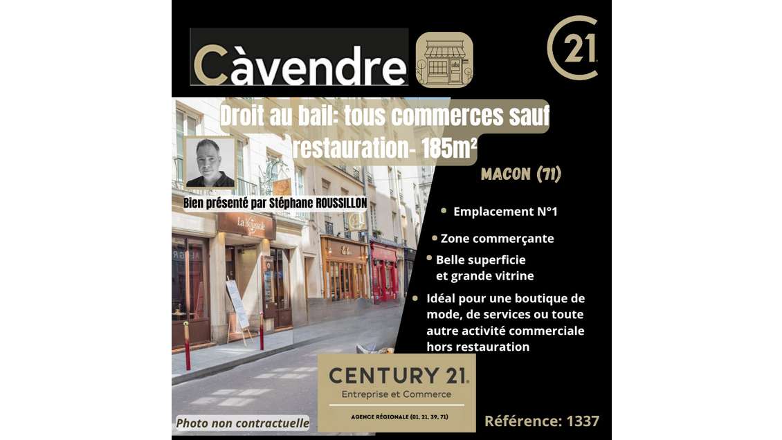 Cession de bail local commercial 185m² à Macon 