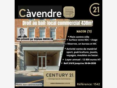 Cession de bail spacieux local 438m² àMâcon centre
