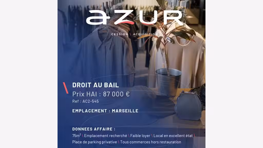 VENTE Prêt à porter - Bail tous commerces