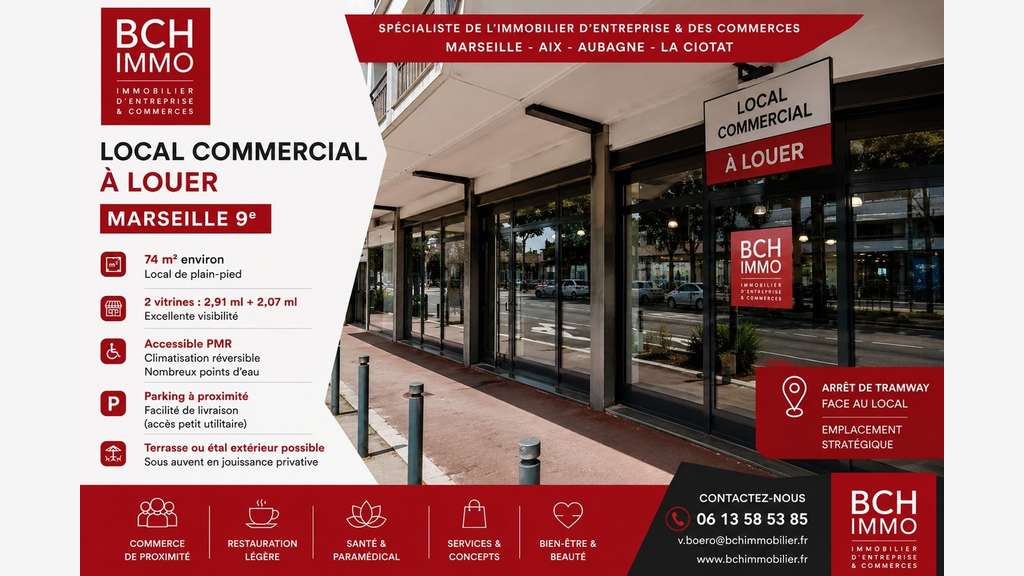 Cède local cial 74m² forte visibilité Marseille 9