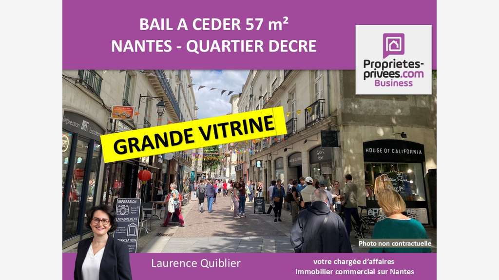 Local grande vitrine à céder rue piétonne Nantes