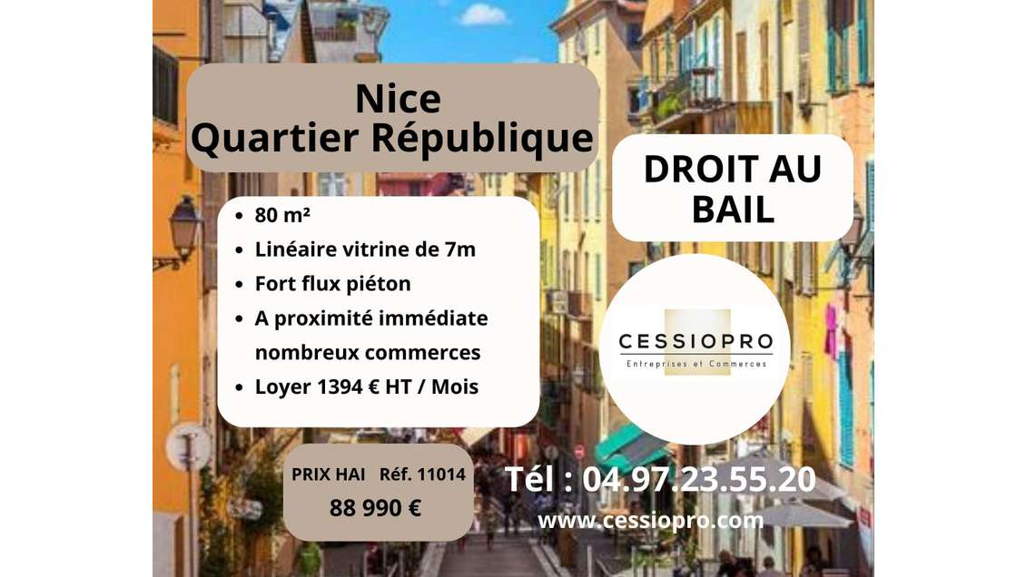 À Vendre droit au bail de 80m² à Nice République