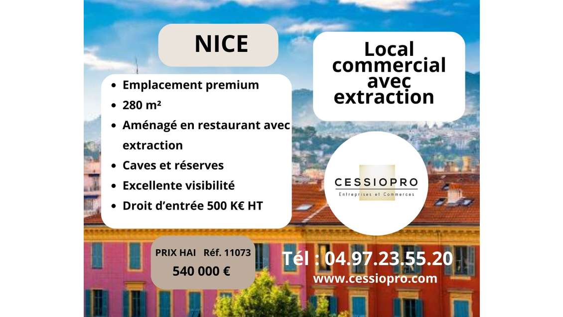 Cède local commercial 280m² avec extraction à Nice
