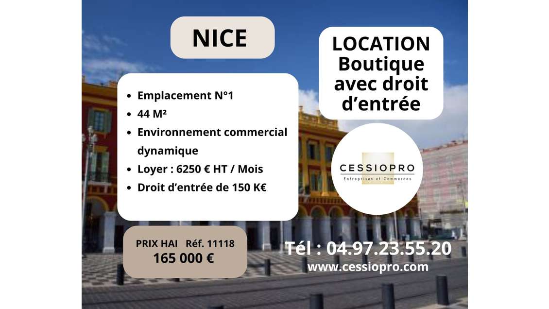 Location boutique 44m² emplacement n°1 à Nice