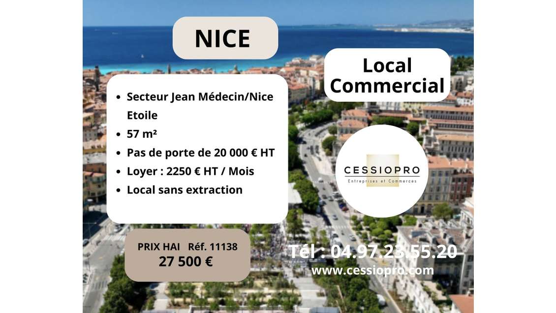 Pas de porte local 57m² à Nice hyper centre