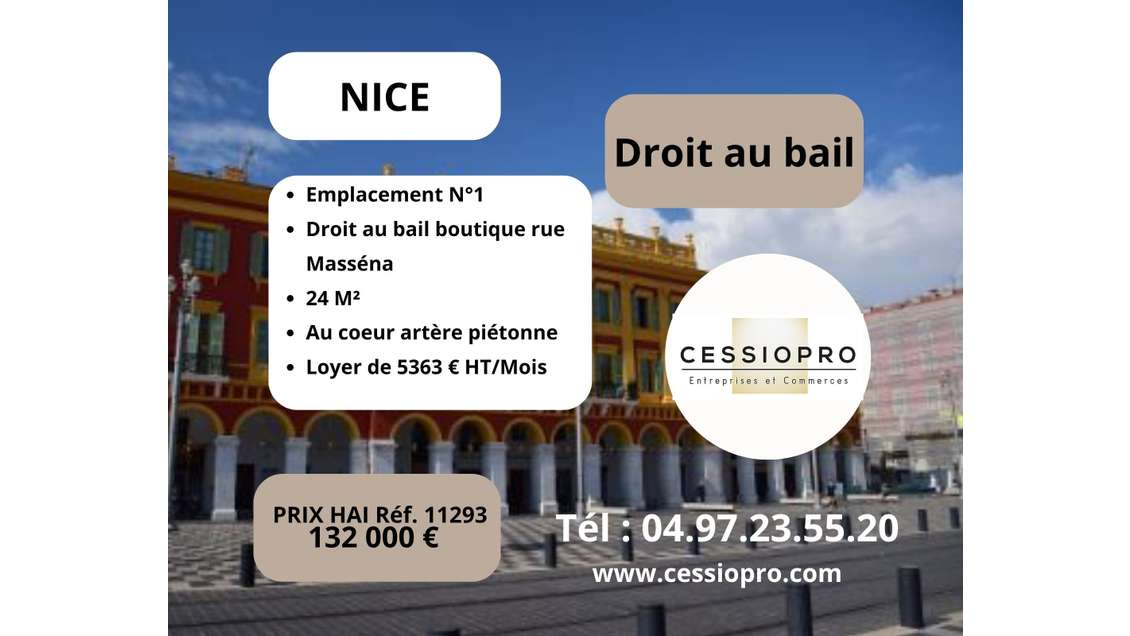 Droit au bail boutique 24m² Emplacement n°1 à Nice