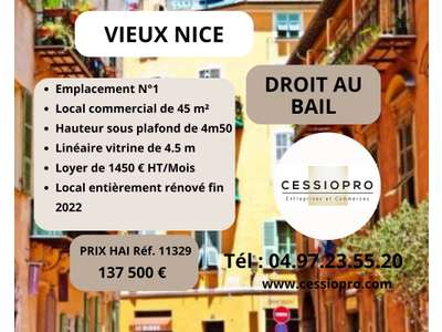 Cession droit au bail Locaux commerciaux - Boutiques à Nice