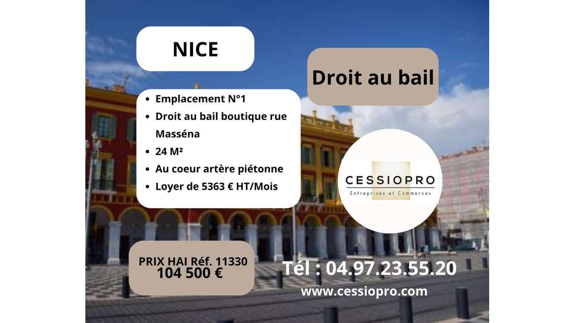 Droit au bail boutique 24m² emplacement N°1 à Nice