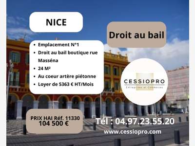 Droit au bail boutique 24m² emplacement N°1 à Nice