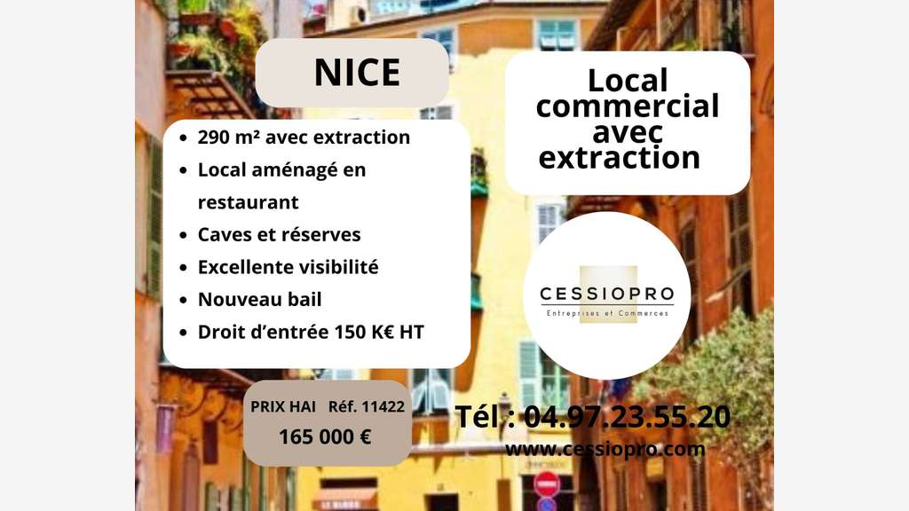 À céder local 290m² avec extraction à Nice