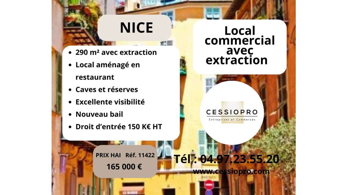 À CÉDER Local commercial 290 m² avec extraction
