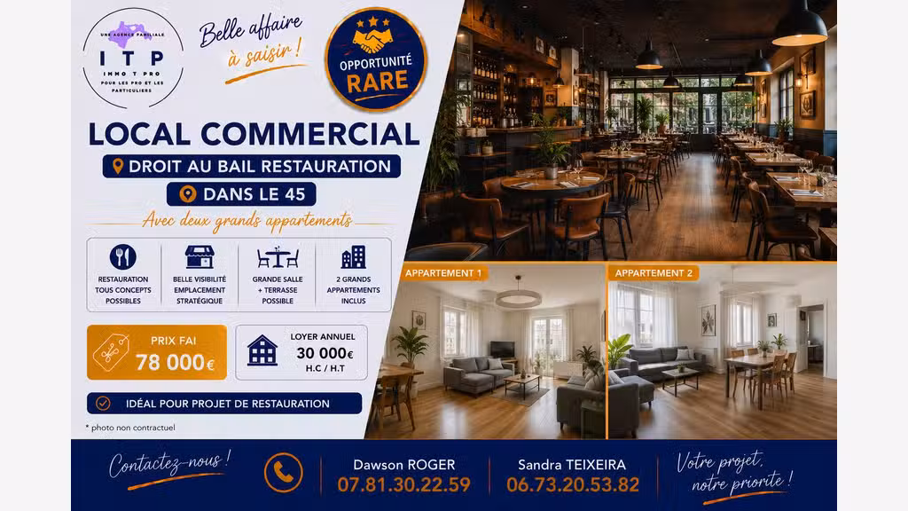 Cède droit au bail restaurant 245m² à Pithiviers