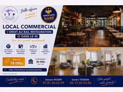 Cède droit au bail restaurant 245m² à Pithiviers