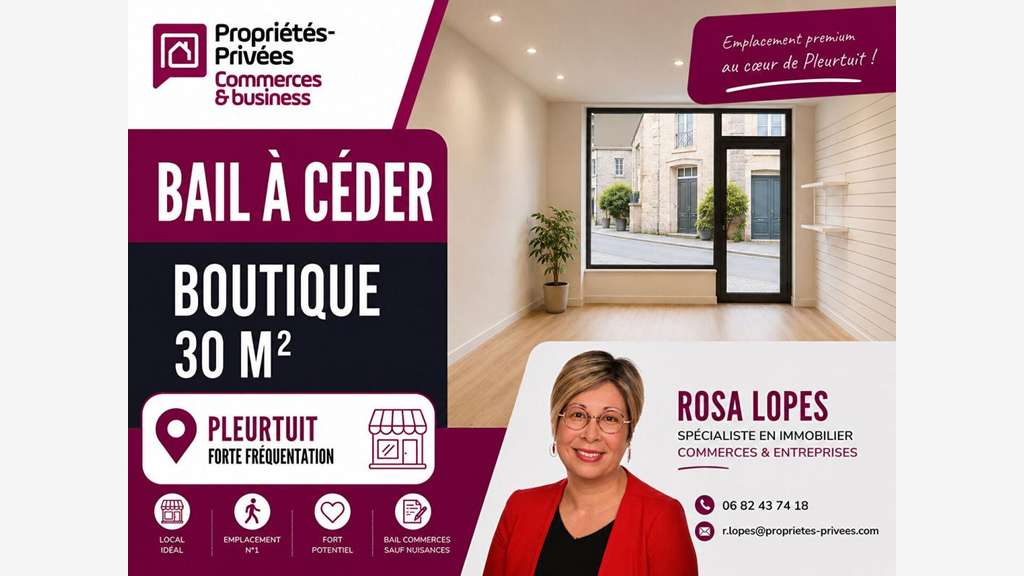 Droit au bail local 33m² à Pleurtuit centre