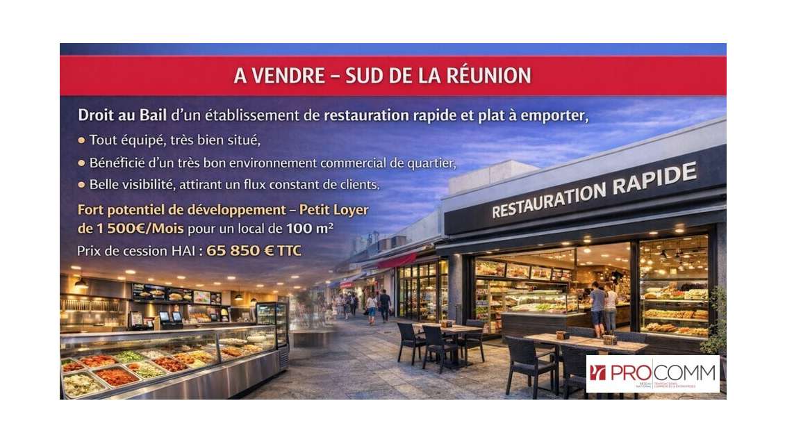 Droit au bail local de 109m² à louer à Saint-Louis