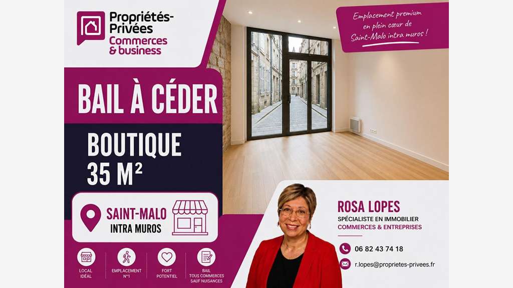 Droit au bail boutique 45m² empl N°1 Saint Malo
