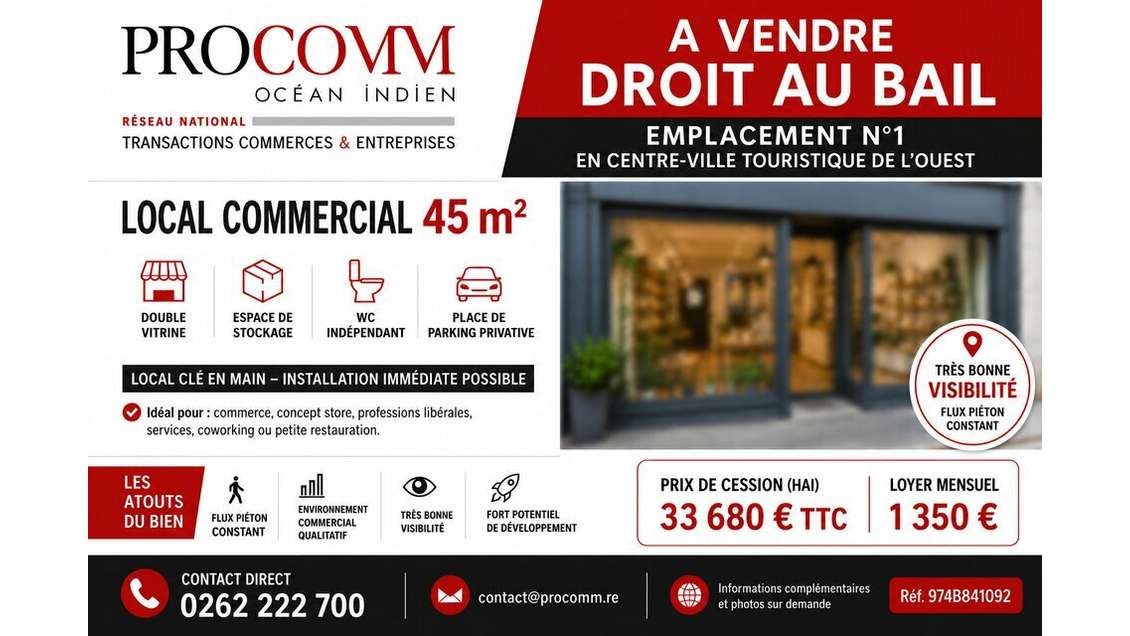SAINT PAUL - DROIT AU BAIL BOUTIQUE à louer