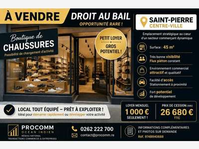 Cession droit au bail 45m² à Saint-Pierre centre